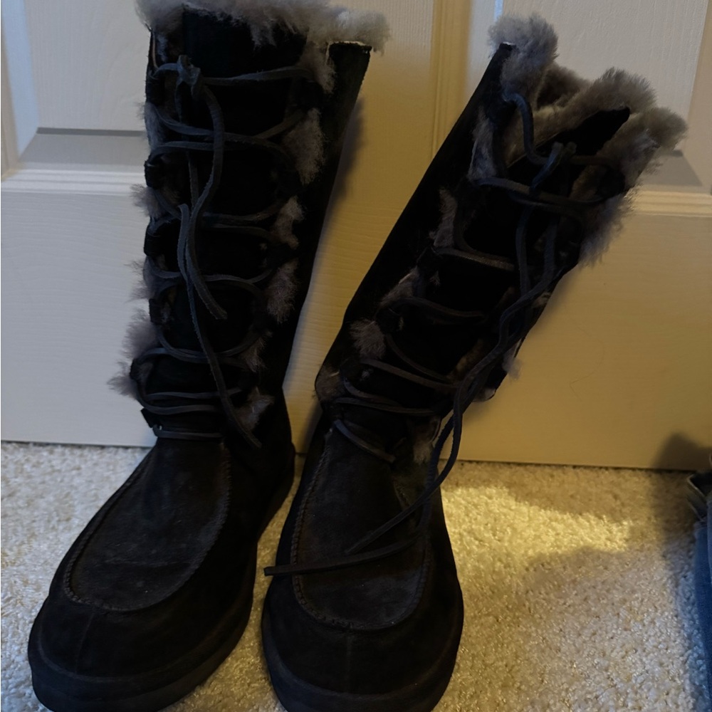 UGG Black Suede Fur-Lined Boots